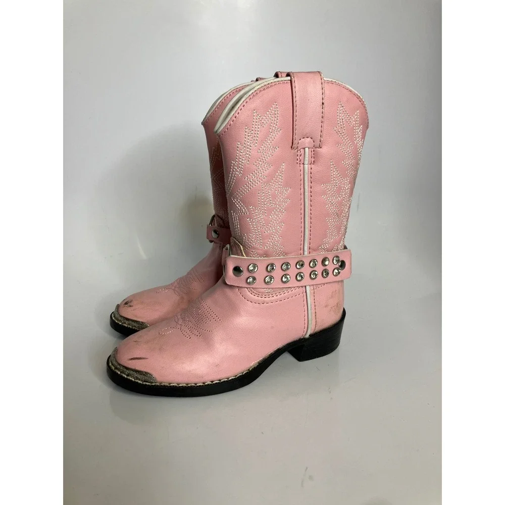 Durango Cowboy‎ Boots Youth 10D Pink leather good Rhinestone Harness western